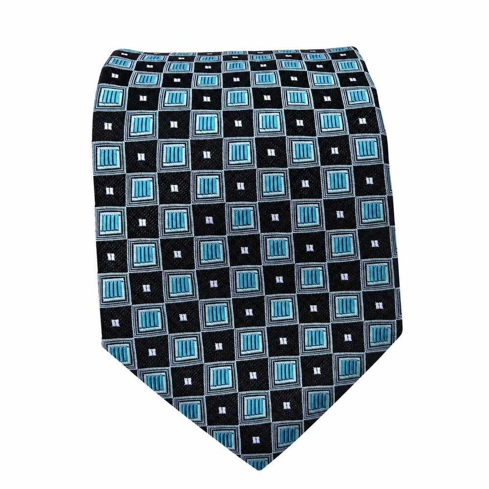 Stafford Tailored Culture Tie Black Teal Gray Geometric Square Mens Necktie